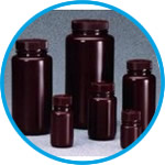 Wide-mouth bottle Nalgene™ Economy, HDPE, with screw cap, PP, brown