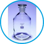 Reagent bottles, narrow-mouth, glass stopper, Pyrex®