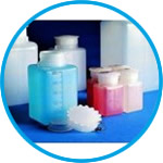 Wide-mouth bottles, PE, square, graduated, with screw cap