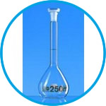 Volumetric flasks, borosilicate glass 3.3, class A, amber graduations, with PP stoppers, with DAkkS calibration certificate