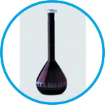 Volumetric flasks, borosilicate glass, amber, class A, white graduated, with PE stoppers