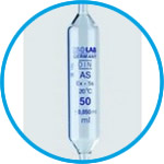 Volumetric pipettes, soda glass, class AS, 1 mark, blue graduated