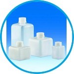 Square bottles, narrow-mouth, HDPE, with screw cap, LDPE