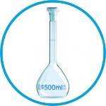 Volumetric Flasks, Borosilicate Glass 3.3, Class A, Blue Graduations, with PP- / PE-stoppers