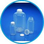 Wide-mouth bottles with cap, graduated, PFA